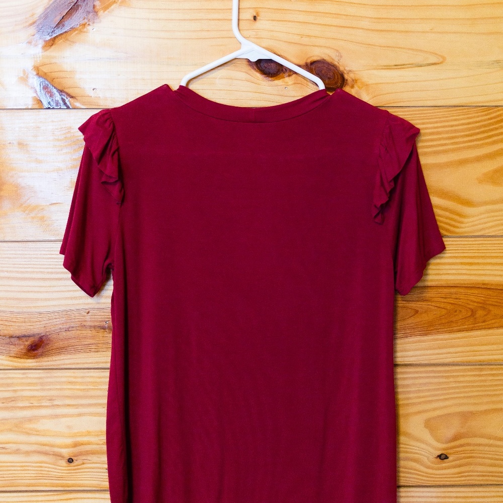 Red Ruffle Shoulder Top - Picture 4 of 5